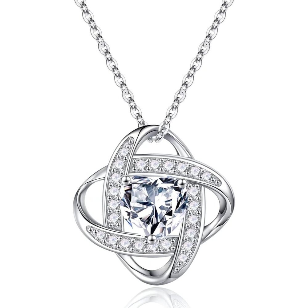 Women's Gemstone Sterling Natural Silver Love Knot Birthstone Necklace